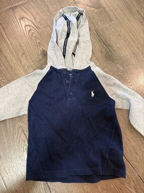 Ralph Lauren Navy & Gray Hooded Henley Sweatshirt for Kids
